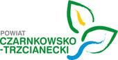 Logo powiatu czarnkowsko-trzcianeckiego w postaci dw&oacute;ch liści i napis powiat czarnkowsko-trzcianecki