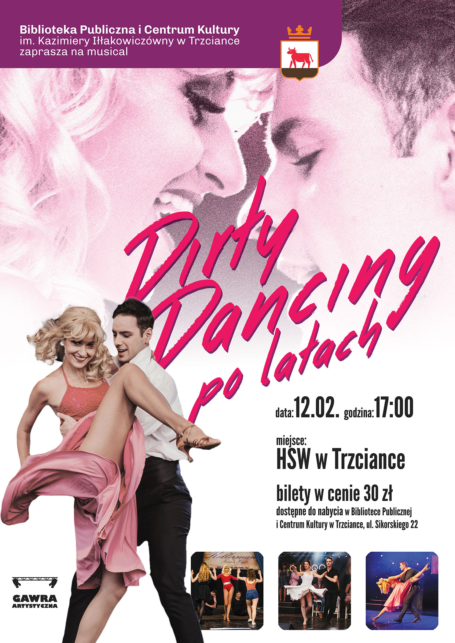 Biblioteka Publiczna i&nbsp;Centrum Kultury im. Kazimiery Iłłakowicz&oacute;wny w&nbsp;Trzciance zaprasza na&nbsp;musical Dirty Dancing po latach data:12.02.2023r. godzina:17:00 miejsce: HSW w&nbsp;Trzciance bilety w&nbsp;cenie 30 zł dostępne do nabycia w&nbsp;Bibliotece Publicznej i&nbsp;Centrum Kultury w&nbsp;Trzciance, ul. Sikorskiego 22
