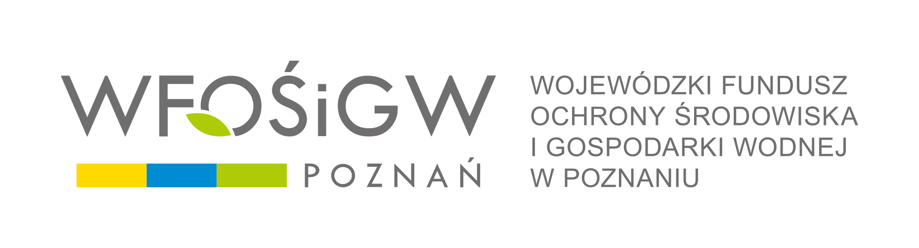 Logo Wojew&oacute;dzkiego Funduszu Ochrony Środowiska i&nbsp;Gospodarki Wodnej: Znak zbudowany jest z&nbsp;trzech element&oacute;w: LOGOTYPU (nazwy instytucji zapisanej skr&oacute;tem WFOŚiGW z&nbsp;dopiskiem POZNAŃ), SYGNETU (element&oacute;w graficznych symbolizujących przyrodę, środowisko naturalne, zr&oacute;wnoważoną gospodarkę energetyczną, odnawialne źr&oacute;dła energii: słońca, wody, wiatru, biomasy), oraz&nbsp;ROZWINIĘCIA SKR&Oacute;TU (pełnej nazwy instytucji).