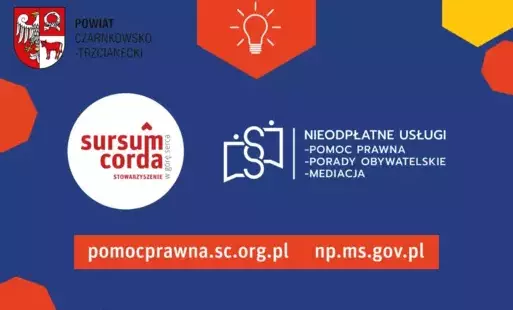 Nieodpłatne usługi: pomoc prawna, porady obywatelskie, mediacja.